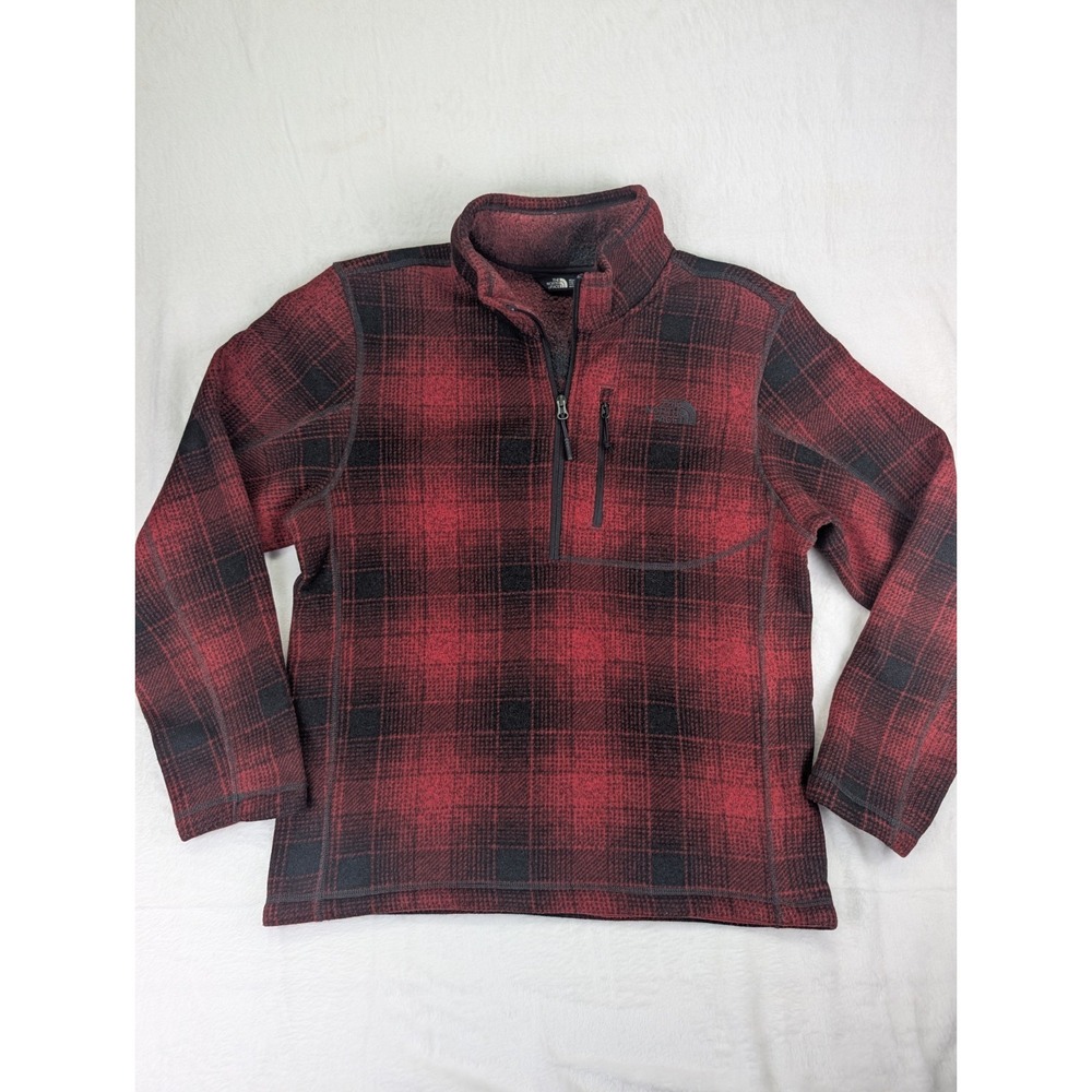 The North Face Gordon Lyons Plaid 1/4 Zip Jacket Mens Medium Red Fleece Gorpcore